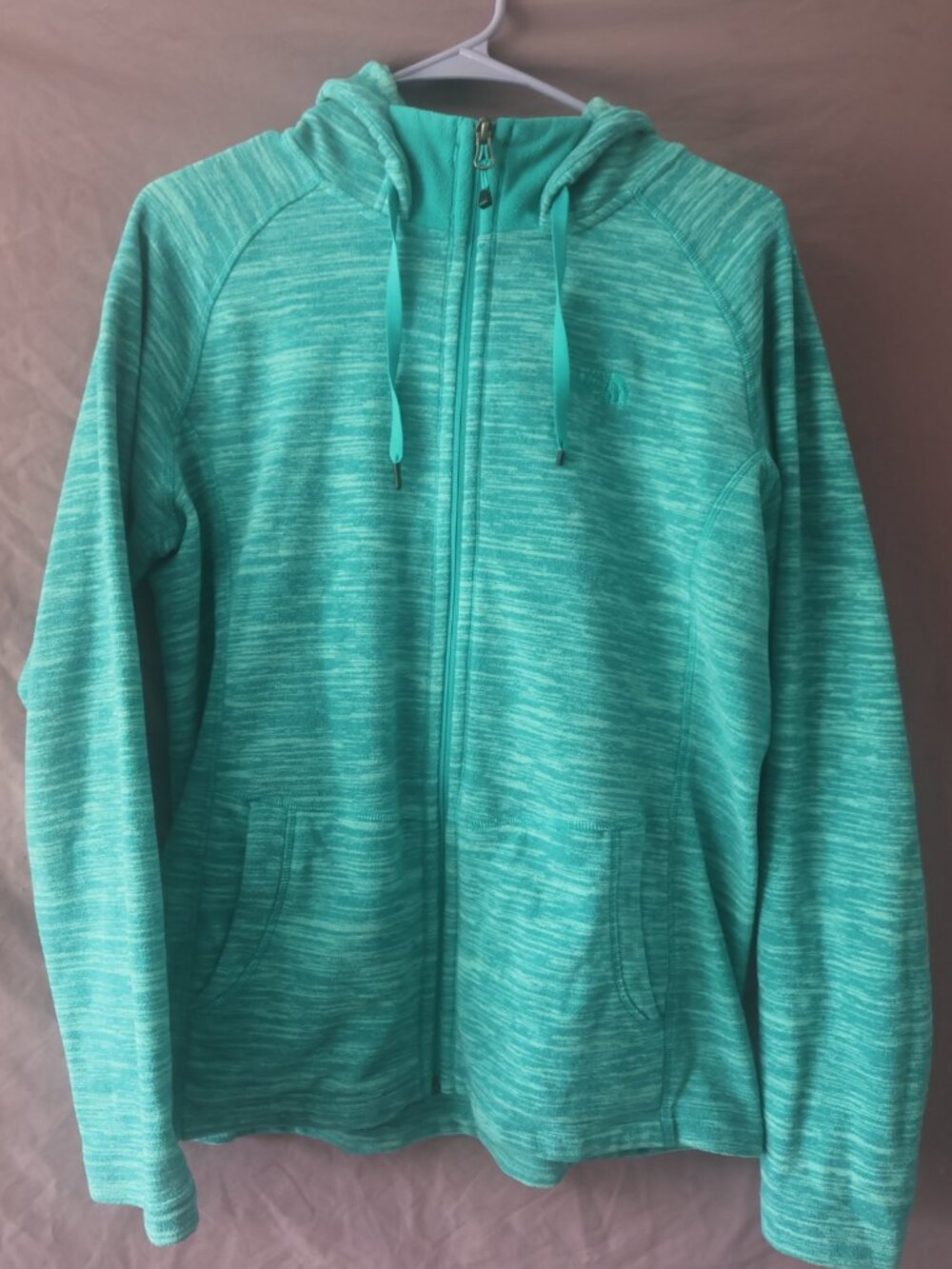 The North Face women's zip up zipped hoodie jacket sweater in greenish blue L